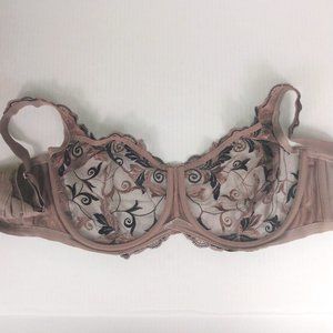 SOMA Semi Sheer Brown/Black Floral Lace Underwire Bra Size: 38DDD